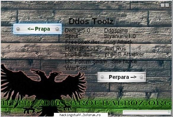 1. ddoz toolz
2. sql cc 
4. irc google hacker
6. rapidshare  

parola eventuala:   program  de flood